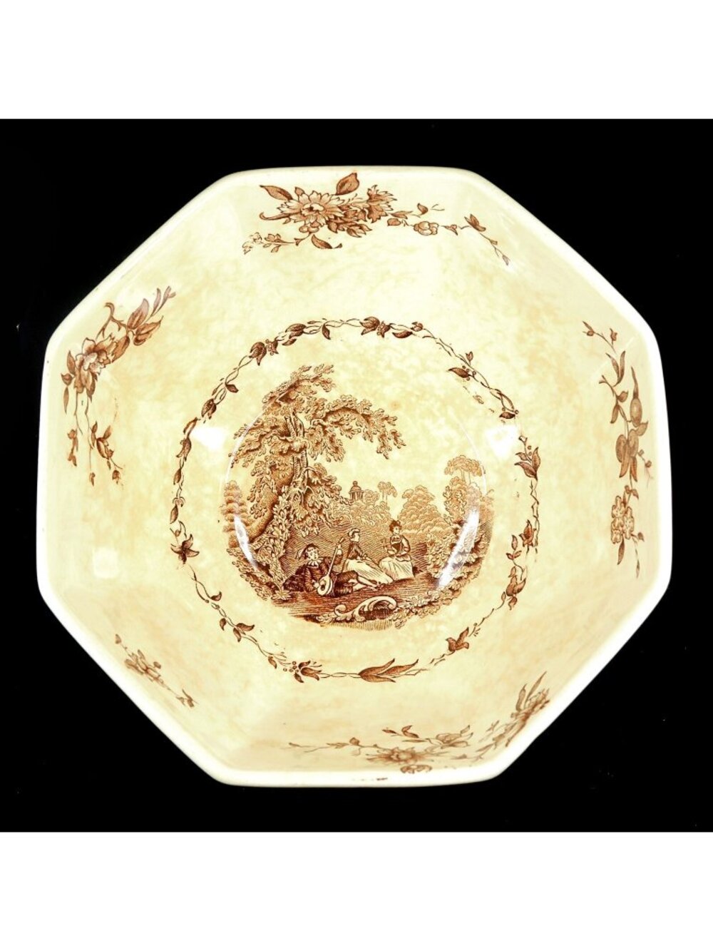 Mason's Watteau Brown 7" Octagonal Vegetable Bowl England Ironstone China